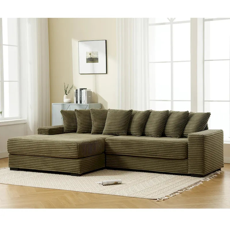 111 Corduroy L-Shaped Sectional Sofa with Oversized Left Chaise