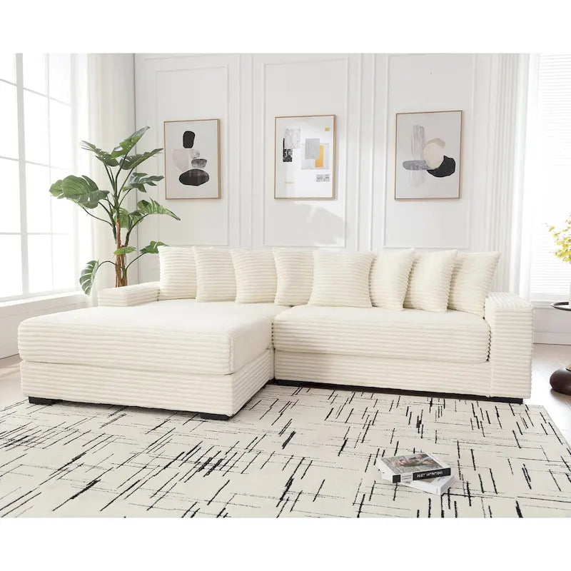 111 Corduroy L-Shaped Sectional Sofa with Oversized Left Chaise