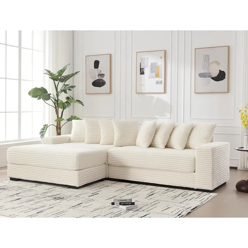 111 Corduroy L-Shaped Sectional Sofa with Oversized Left Chaise