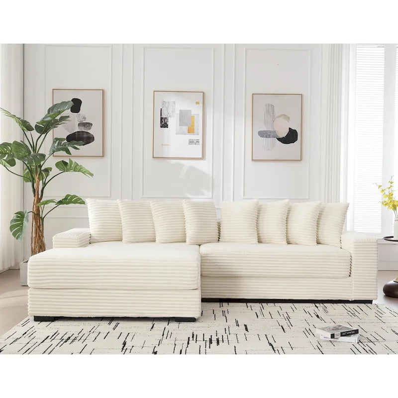 111 Corduroy L-Shaped Sectional Sofa with Oversized Left Chaise