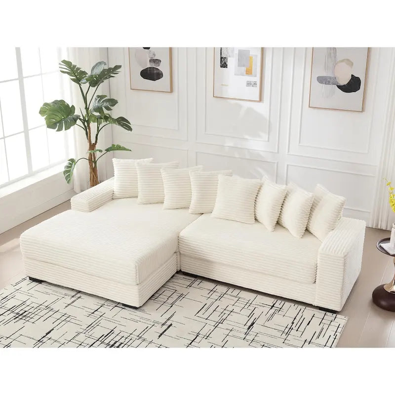 111 Corduroy L-Shaped Sectional Sofa with Oversized Left Chaise