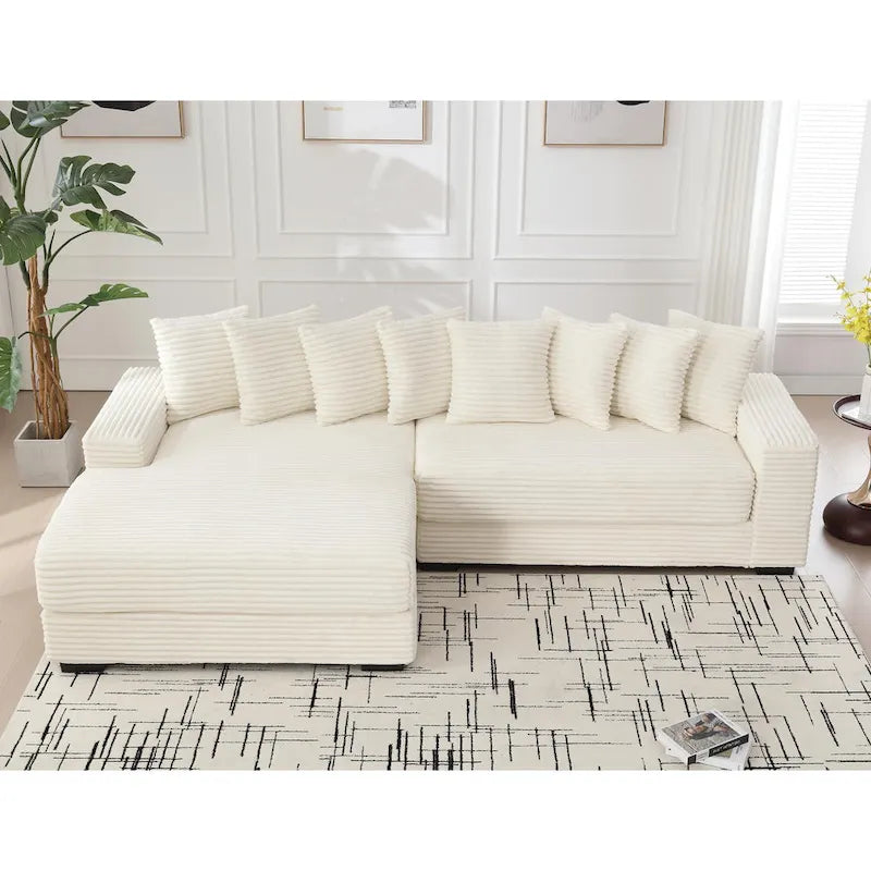 111 Corduroy L-Shaped Sectional Sofa with Oversized Left Chaise