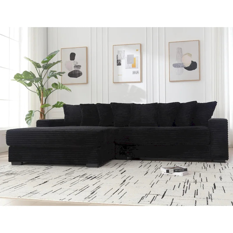 111 Corduroy L-Shaped Sectional Sofa with Oversized Left Chaise
