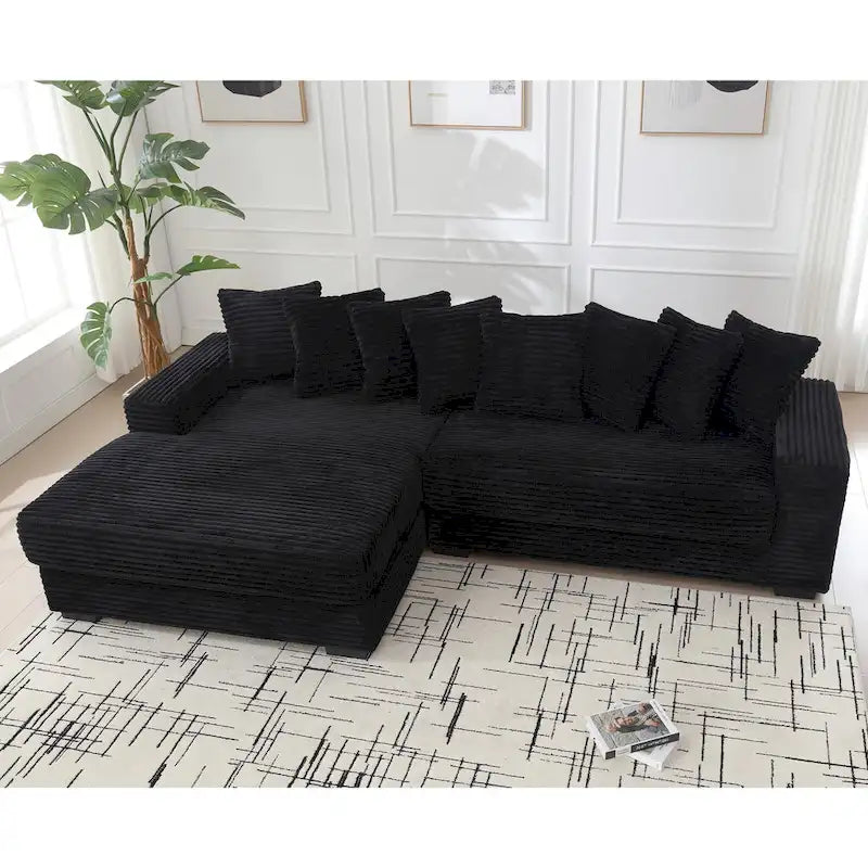 111 Corduroy L-Shaped Sectional Sofa with Oversized Left Chaise