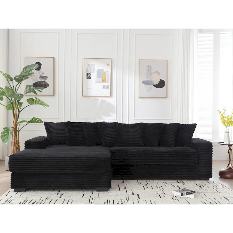 111 Corduroy L-Shaped Sectional Sofa with Oversized Left Chaise