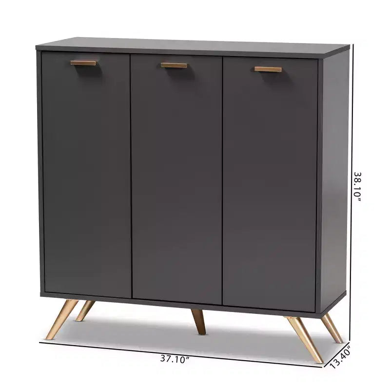 Meuble de rangement 3 portes gris foncé/doré pour entrée avec 4 étagères