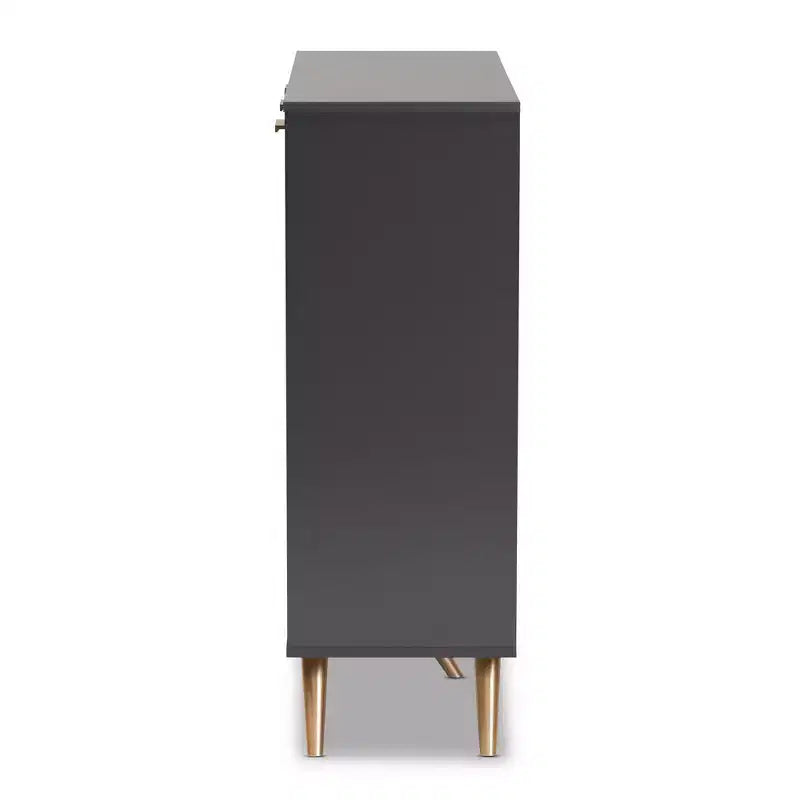 Meuble de rangement 3 portes gris foncé/doré pour entrée avec 4 étagères