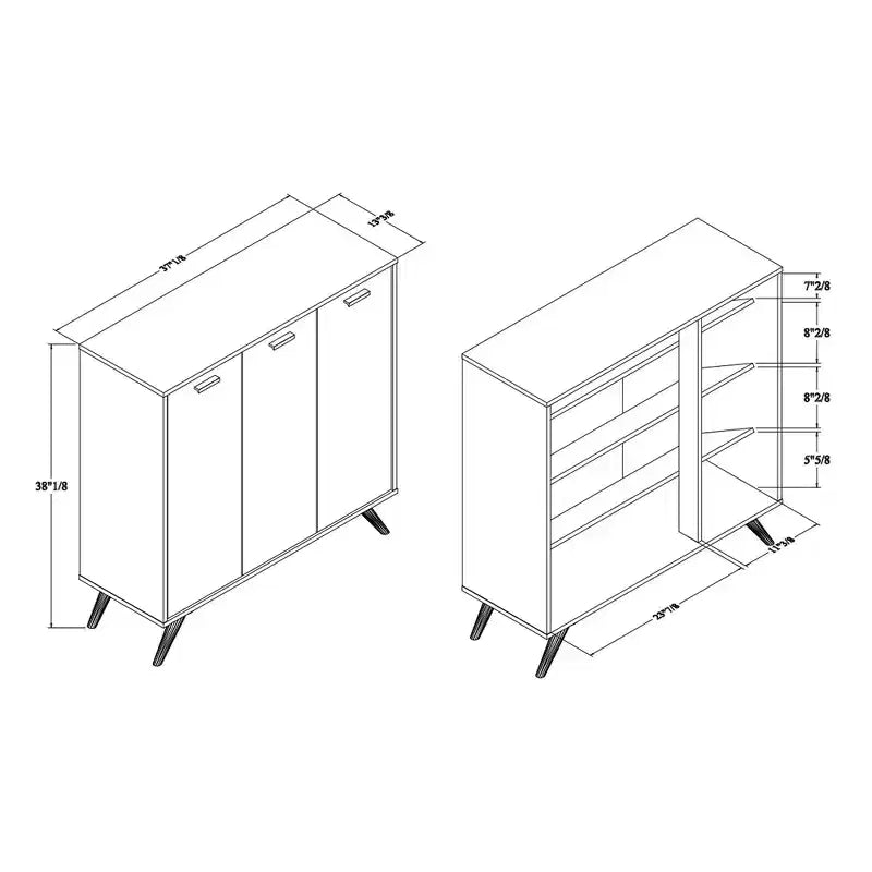 Meuble de rangement 3 portes gris foncé/doré pour entrée avec 4 étagères