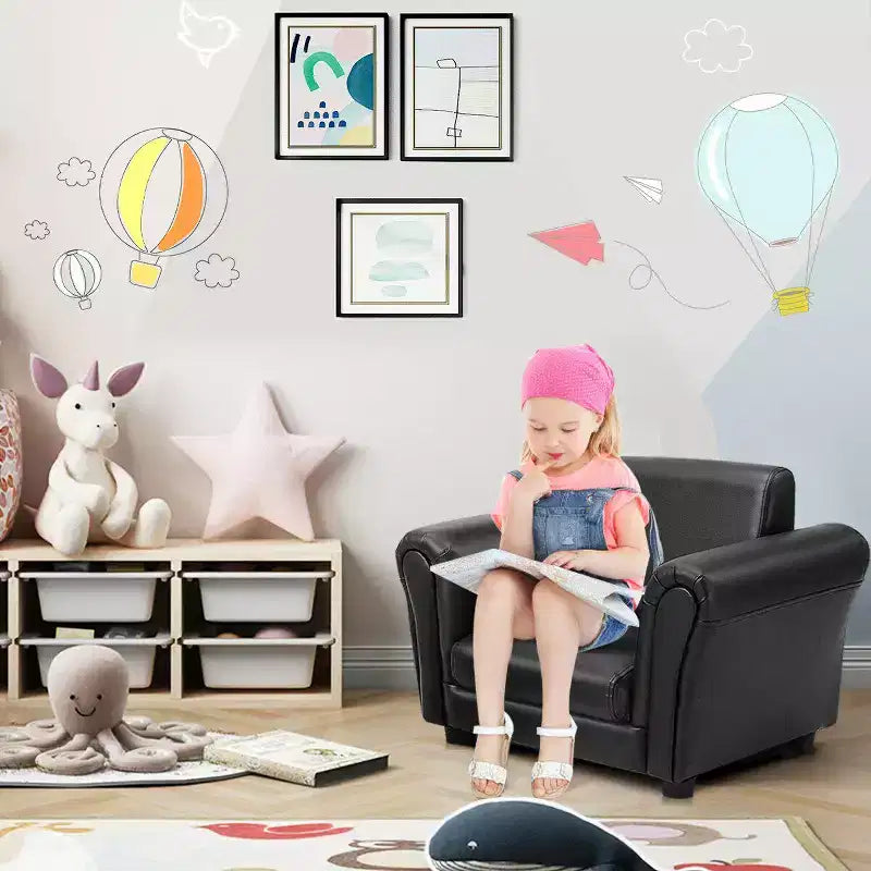 Canapé fauteuil pour enfants avec accoudoirs, cadeau d'anniversaire pour bébé et tout-petit avec pouf, noir