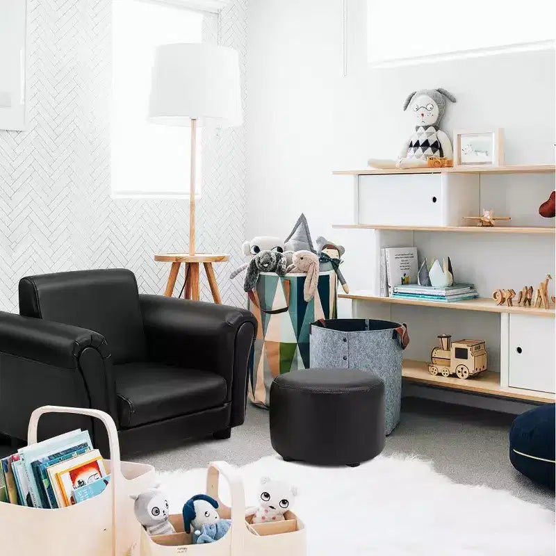 Canapé fauteuil pour enfants avec accoudoirs, cadeau d'anniversaire pour bébé et tout-petit avec pouf, noir