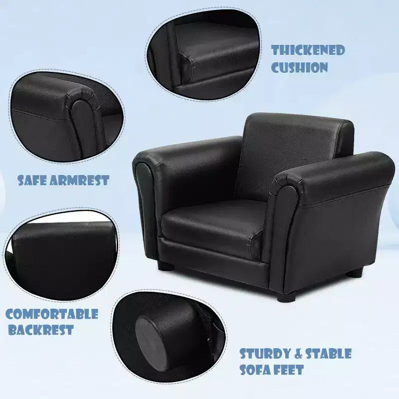 Canapé fauteuil pour enfants avec accoudoirs, cadeau d'anniversaire pour bébé et tout-petit avec pouf, noir