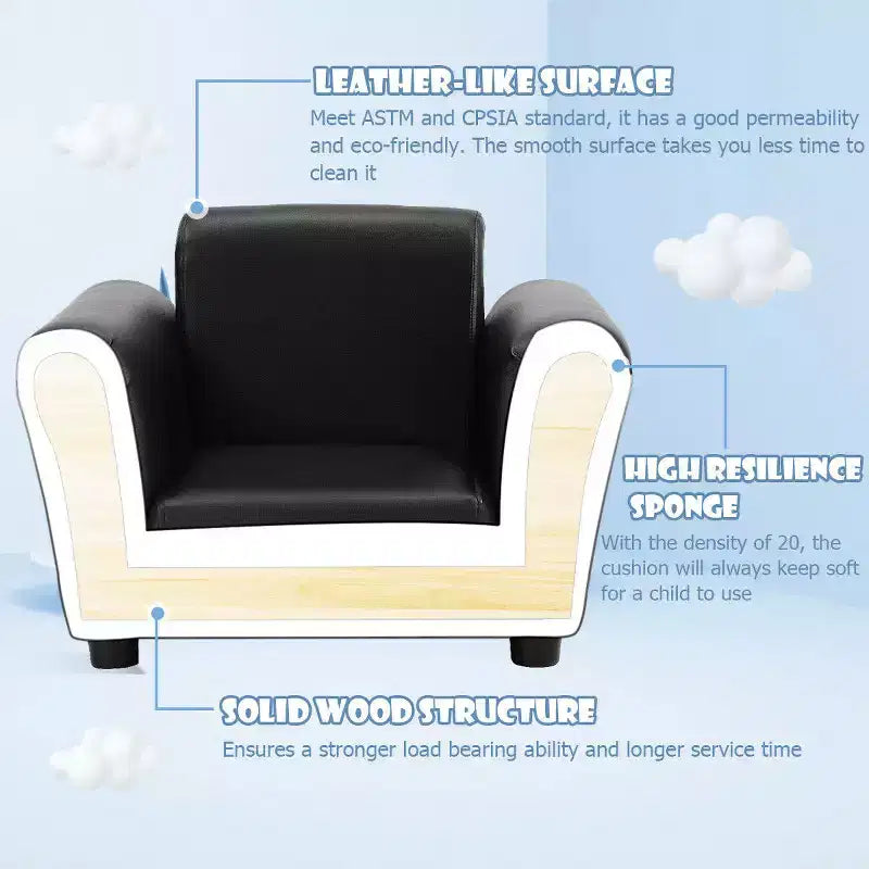Canapé fauteuil pour enfants avec accoudoirs, cadeau d'anniversaire pour bébé et tout-petit avec pouf, noir