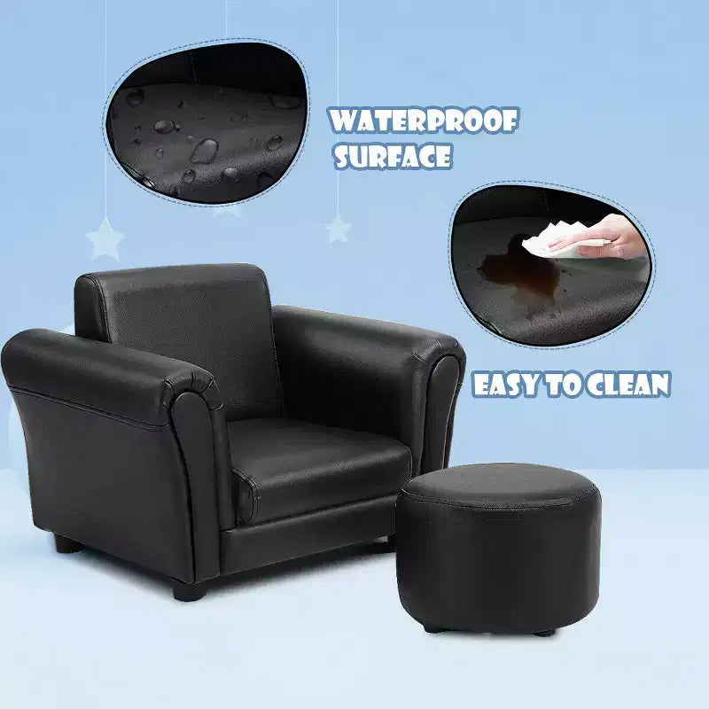 Canapé fauteuil pour enfants avec accoudoirs, cadeau d'anniversaire pour bébé et tout-petit avec pouf, noir