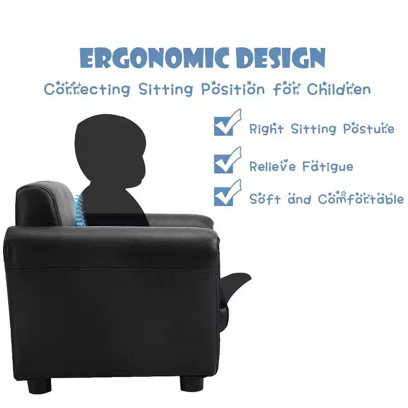 Canapé fauteuil pour enfants avec accoudoirs, cadeau d'anniversaire pour bébé et tout-petit avec pouf, noir