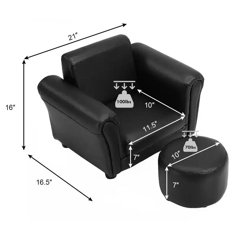 Canapé fauteuil pour enfants avec accoudoirs, cadeau d'anniversaire pour bébé et tout-petit avec pouf, noir