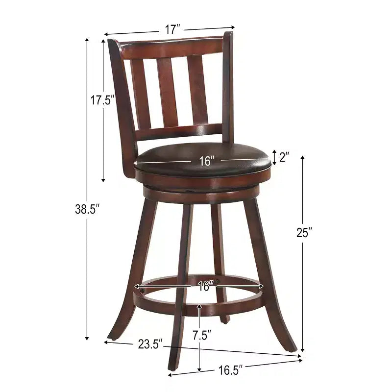 Tabouret de bar pivotant 25" en cuir, rembourré, pour cuisine, pub, bistrot, avec dossier haut