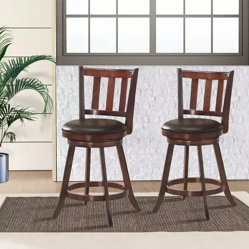 Tabouret de bar pivotant 25" en cuir, rembourré, pour cuisine, pub, bistrot, avec dossier haut