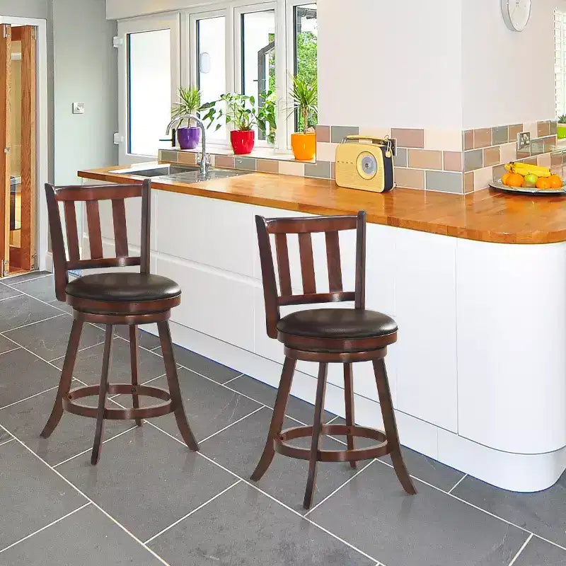 Tabouret de bar pivotant 25" en cuir, rembourré, pour cuisine, pub, bistrot, avec dossier haut