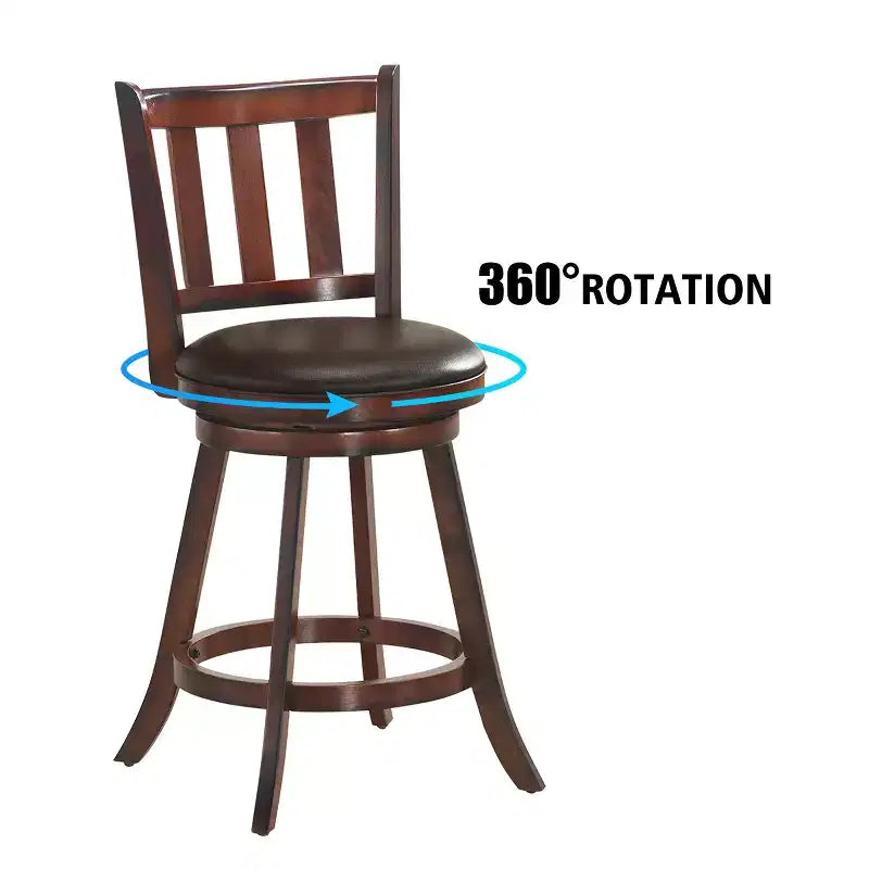 Tabouret de bar pivotant 25" en cuir, rembourré, pour cuisine, pub, bistrot, avec dossier haut