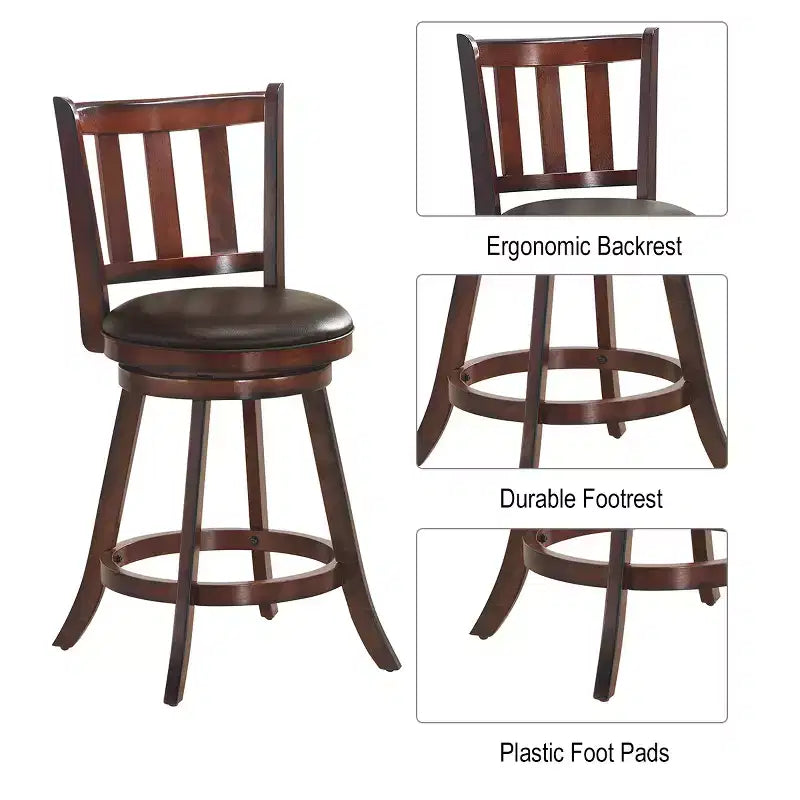 Tabouret de bar pivotant 25" en cuir, rembourré, pour cuisine, pub, bistrot, avec dossier haut