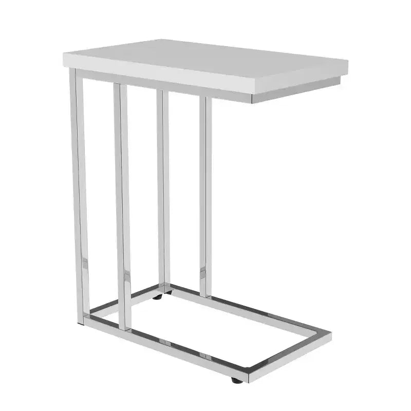 Table d'appoint en forme de C pour canapé – Table de bout moderne, support pour ordinateur portable ou table de chevet compacte – Meuble gain de place (blanc)