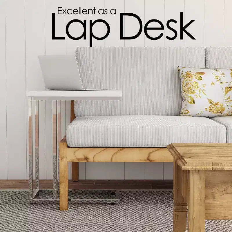 Table d'appoint en forme de C pour canapé – Table de bout moderne, support pour ordinateur portable ou table de chevet compacte – Meuble gain de place (blanc)