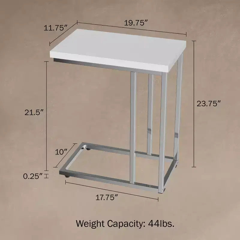 Table d'appoint en forme de C pour canapé – Table de bout moderne, support pour ordinateur portable ou table de chevet compacte – Meuble gain de place (blanc)