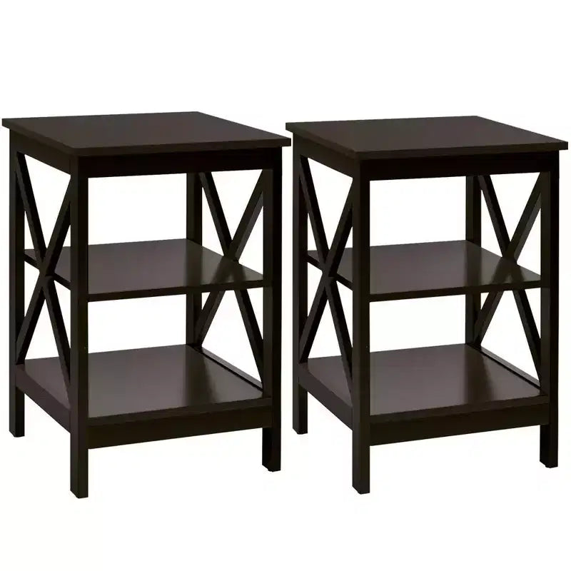 Costway 2 PCS 3-Tier Nightstand End Table X Design Storage Display Shelf Living Room