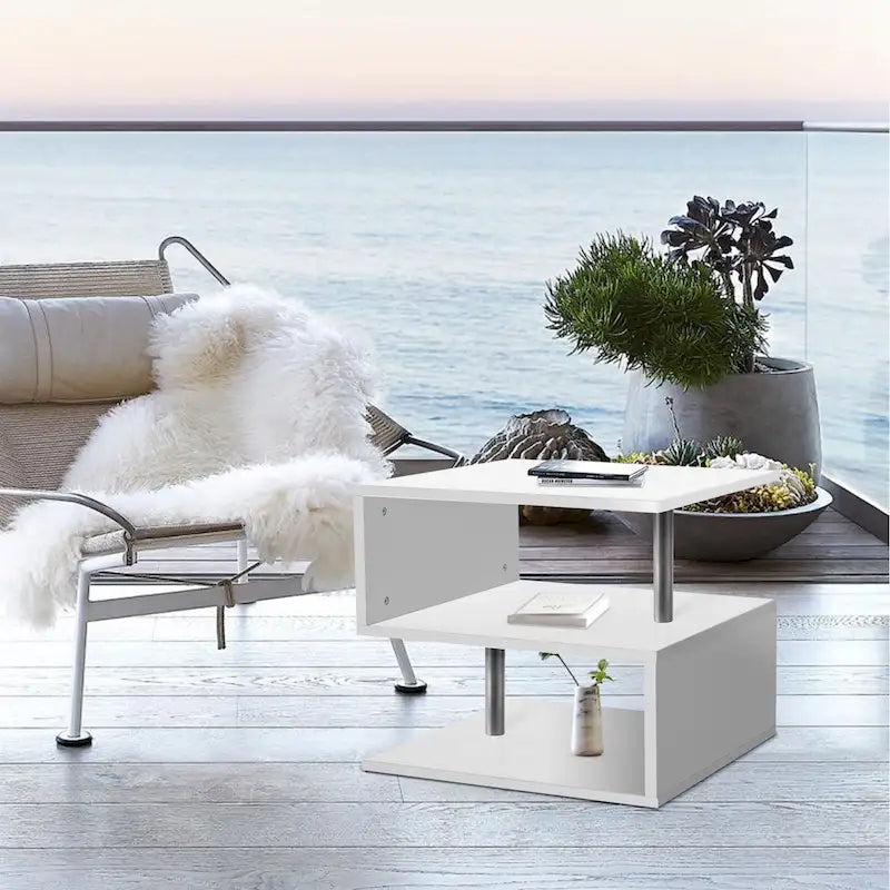 3 Tier S-Shaped End Table Coffee Table with Storage Shelf - 20.7H x 17.3W x 14.9D