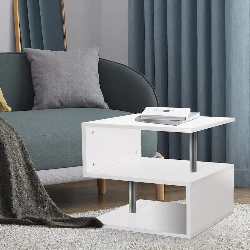 3 Tier S-Shaped End Table Coffee Table with Storage Shelf - 20.7H x 17.3W x 14.9D