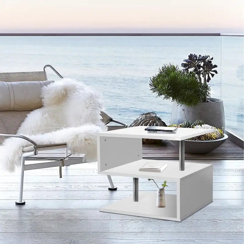 3 Tier S-Shaped End Table Coffee Table with Storage Shelf - 20.7H x 17.3W x 14.9D