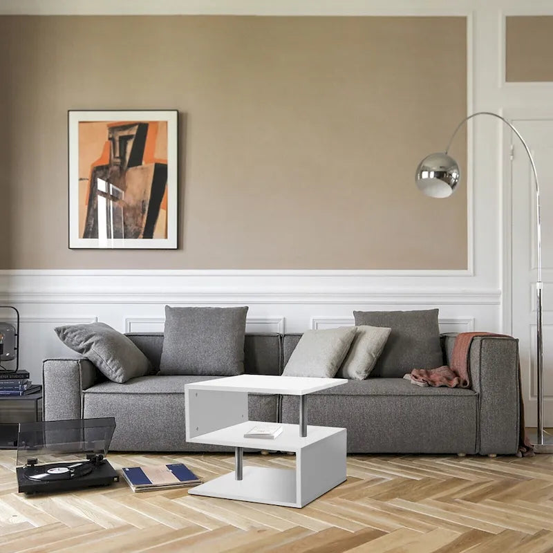 3 Tier S-Shaped End Table Coffee Table with Storage Shelf - 20.7H x 17.3W x 14.9D