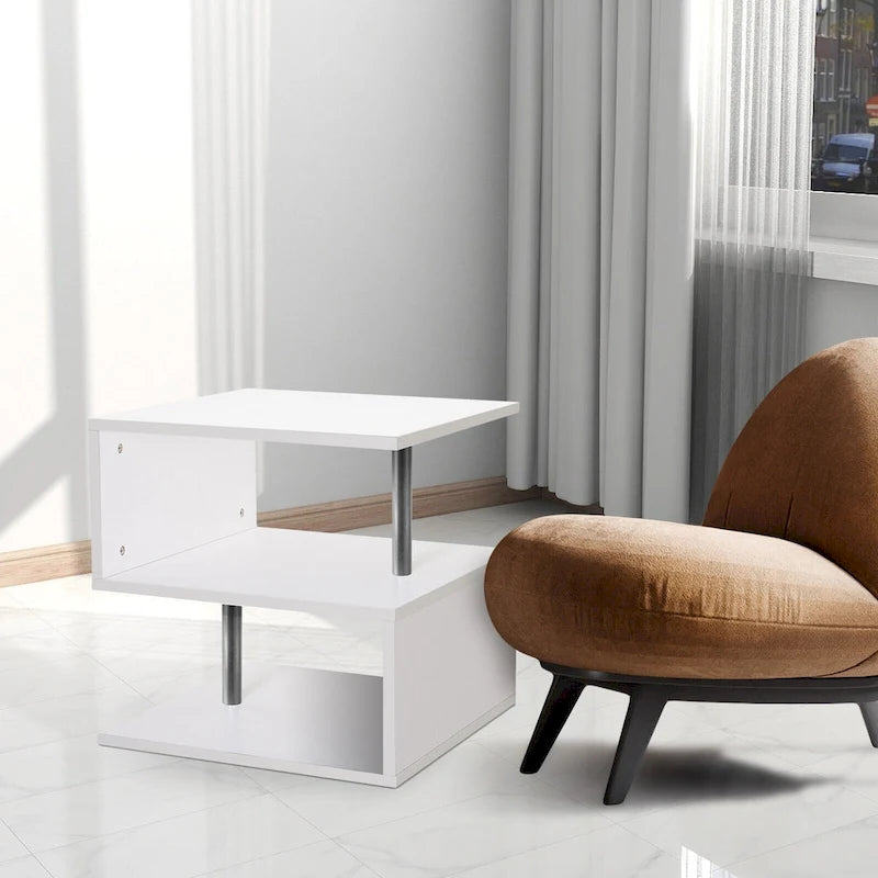 3 Tier S-Shaped End Table Coffee Table with Storage Shelf - 20.7H x 17.3W x 14.9D