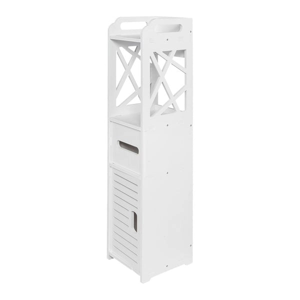 4-Tier Bathroom Standing Shelf Storage Closet Organizer Free Standing Shelves Rack Cabinet with 2 Doors