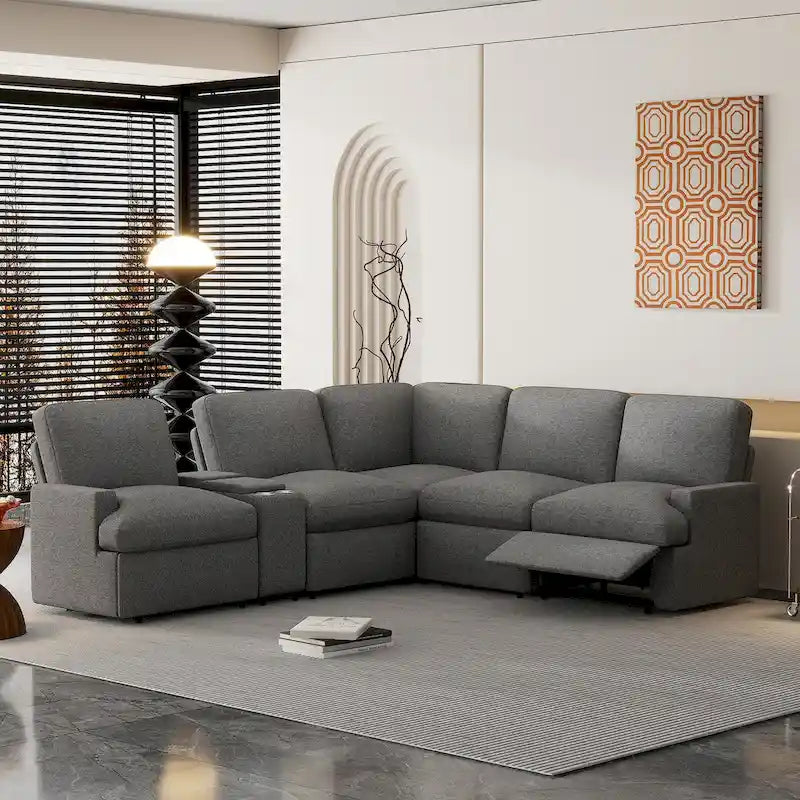 104 Power Recliner Corner Sofa Home Theater Reclining Sofa Sectional Couches with Storage Box, Cup Holders, USB Ports
