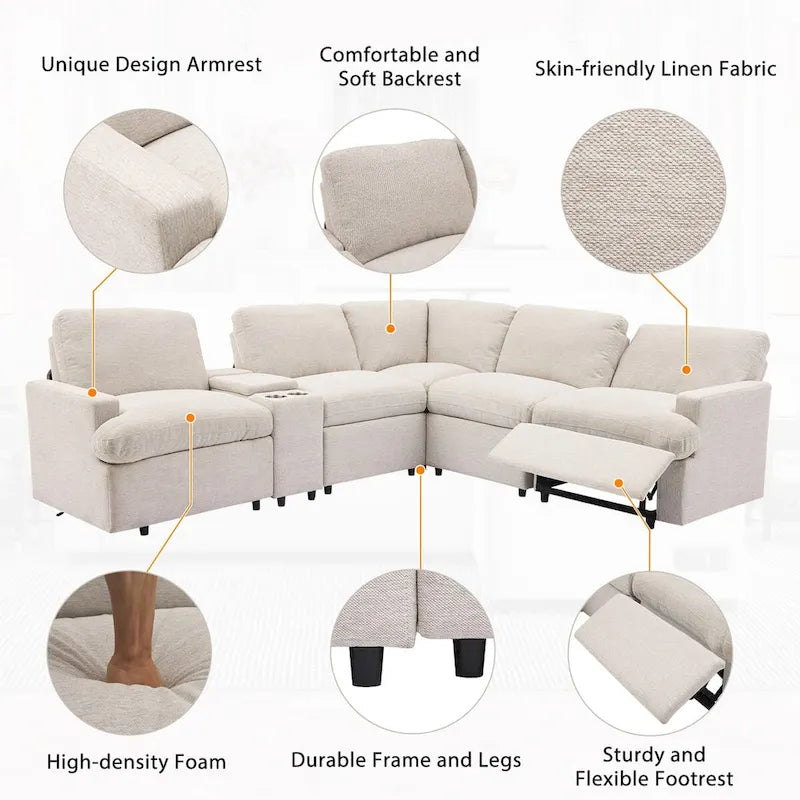 104 Power Recliner Corner Sofa Home Theater Reclining Sofa Sectional Couches with Storage Box, Cup Holders, USB Ports
