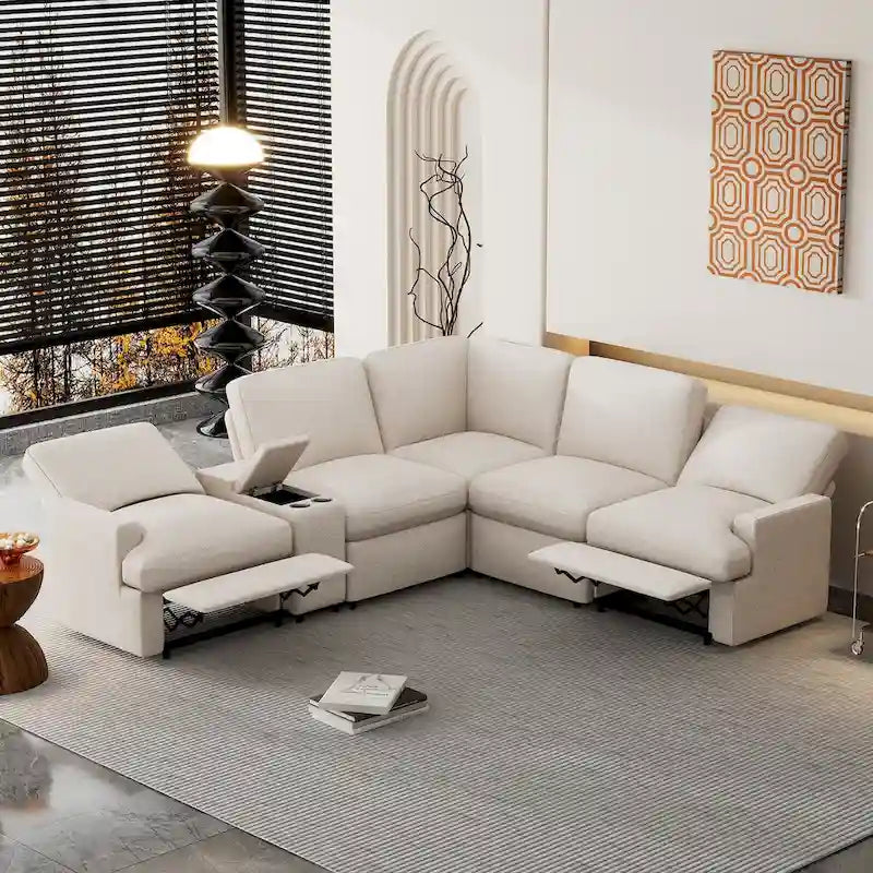 104 Power Recliner Corner Sofa Home Theater Reclining Sofa Sectional Couches with Storage Box, Cup Holders, USB Ports