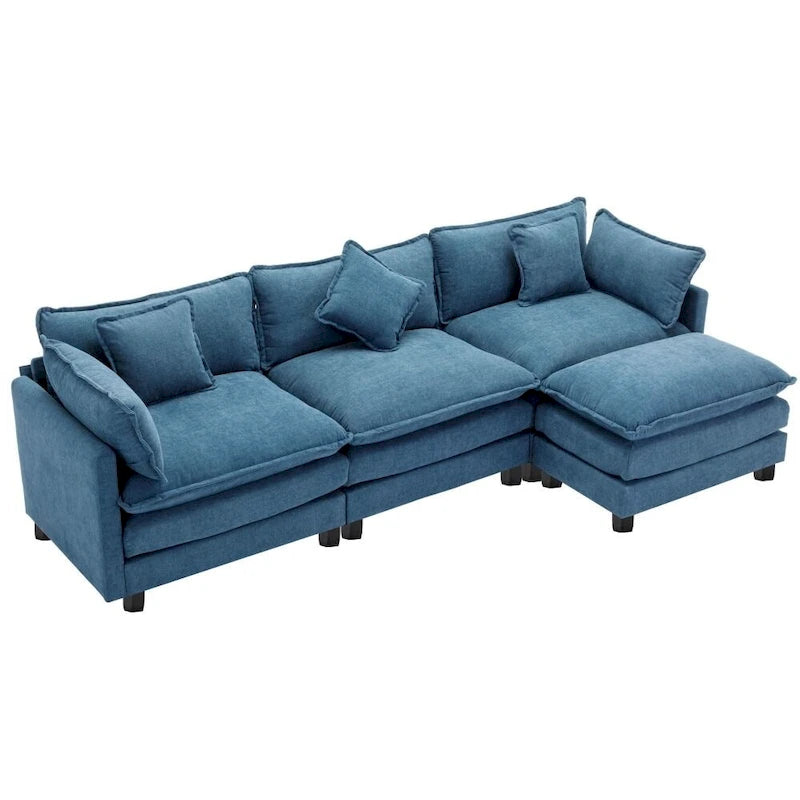 112.2 L-Shape Chenille Upholstered Sofa for Living Room Modern Luxury Sofa Couch with Ottoman