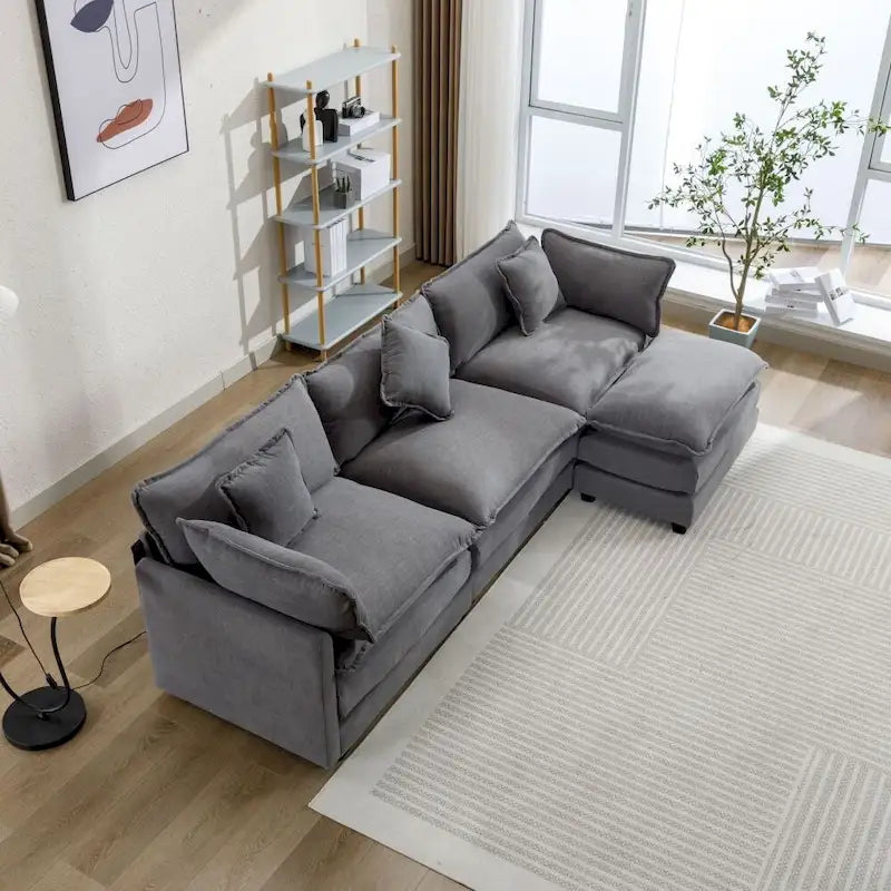 112.2 L-Shape Chenille Upholstered Sofa for Living Room Modern Luxury Sofa Couch with Ottoman