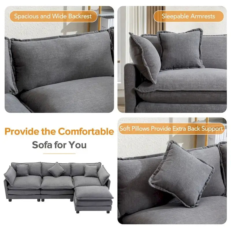 112.2 L-Shape Chenille Upholstered Sofa for Living Room Modern Luxury Sofa Couch with Ottoman