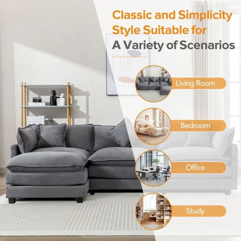 112.2 L-Shape Chenille Upholstered Sofa for Living Room Modern Luxury Sofa Couch with Ottoman