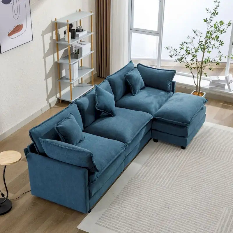 112.2 L-Shape Chenille Upholstered Sofa for Living Room Modern Luxury Sofa Couch with Ottoman