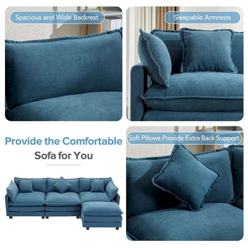 112.2 L-Shape Chenille Upholstered Sofa for Living Room Modern Luxury Sofa Couch with Ottoman