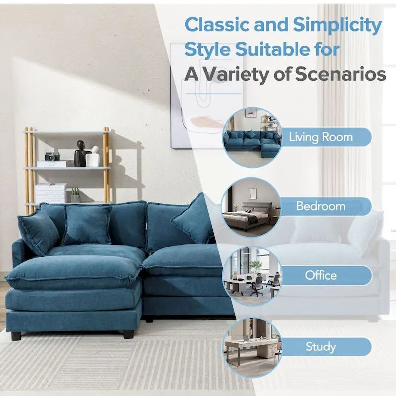112.2 L-Shape Chenille Upholstered Sofa for Living Room Modern Luxury Sofa Couch with Ottoman