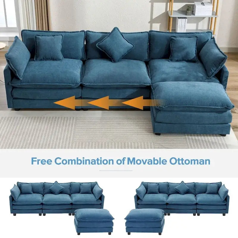 112.2 L-Shape Chenille Upholstered Sofa for Living Room Modern Luxury Sofa Couch with Ottoman