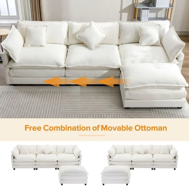 112.2 L-Shape Chenille Upholstered Sofa for Living Room Modern Luxury Sofa Couch with Ottoman