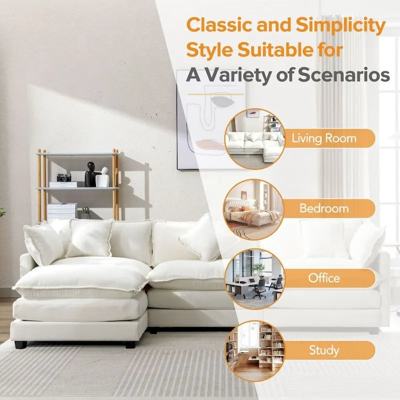 112.2 L-Shape Chenille Upholstered Sofa for Living Room Modern Luxury Sofa Couch with Ottoman