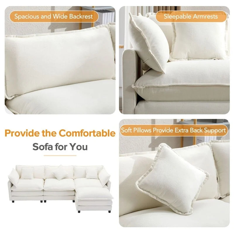 112.2 L-Shape Chenille Upholstered Sofa for Living Room Modern Luxury Sofa Couch with Ottoman