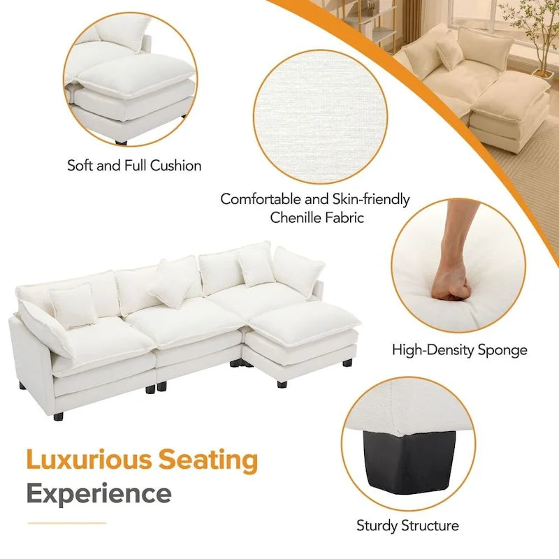 112.2 L-Shape Chenille Upholstered Sofa for Living Room Modern Luxury Sofa Couch with Ottoman