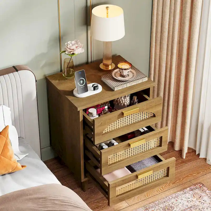 20-Inch Night Stand, 3-Drawer Wood Bedside Table Storage Cabinet for Bedroom, Green
